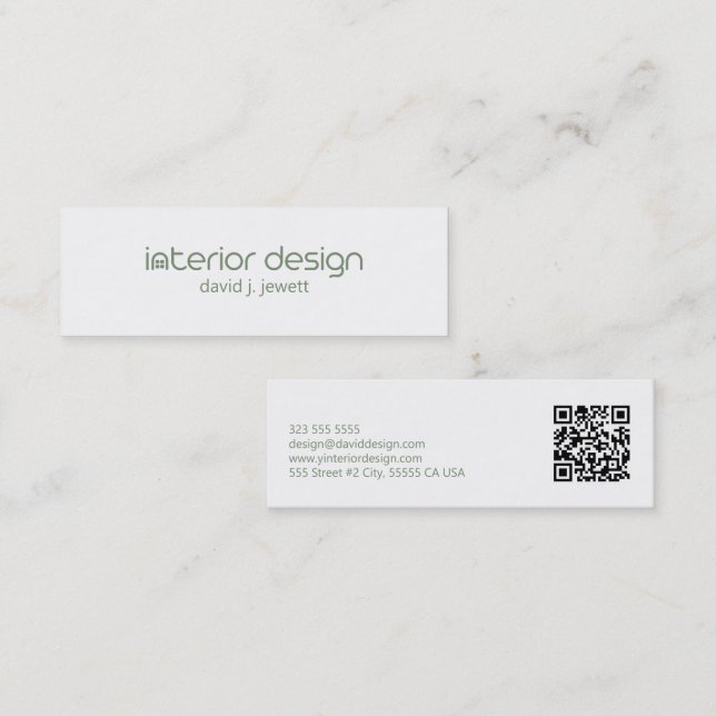 Sage green Minimalistic Interior Design Logo  Mini Business Card (Front/Back)