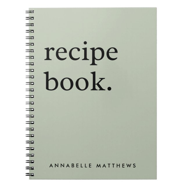 Sage Green Minimalistic Simple Recipe Book (Front)