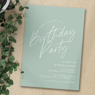 Sage Green Mint   Simple Minimal Any Age Birthday Invitation