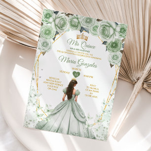 Sage Green Mis Quince 15 Anos Gold Crown Butterfly Invitation