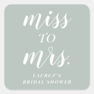 Sage Green Miss to Mrs. Bridal Shower Favour Square Sticker