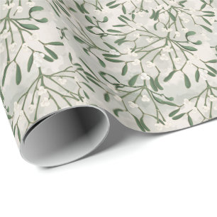 Sage Green Mistletoe Christmas Wrapping Paper 