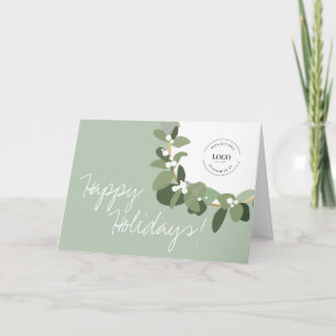 Sage Green Mistletoe Corporate Logo Christmas Holiday Card