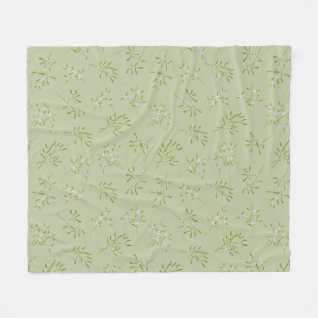 Sage Green Mistletoe Winter Fleece Blanket (Front (Horizontal))