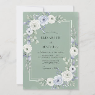 Sage Green Misty Floral Wedding Invitation