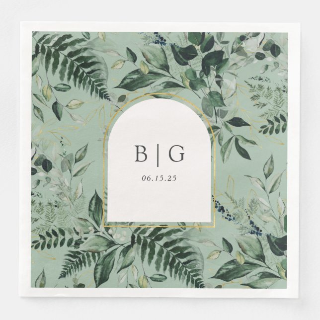 sage green modern arch botanical garden wedding napkin (Front)