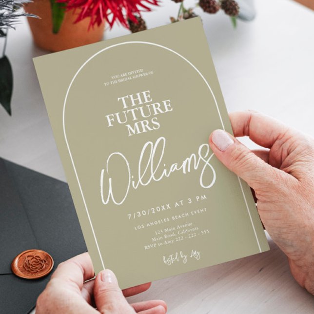 Sage Green Modern Arch Minimalist  Bridal Shower Invitation (Creator Uploaded)