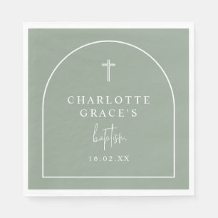 Sage Green Modern Arch Script Minimalist Baptism Napkin