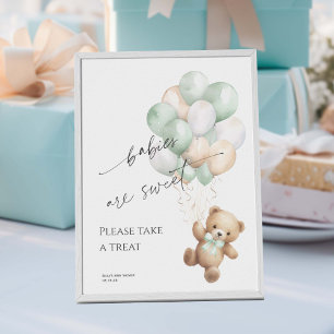 Sage Green Modern Bearly wait Take a treat favour Poster