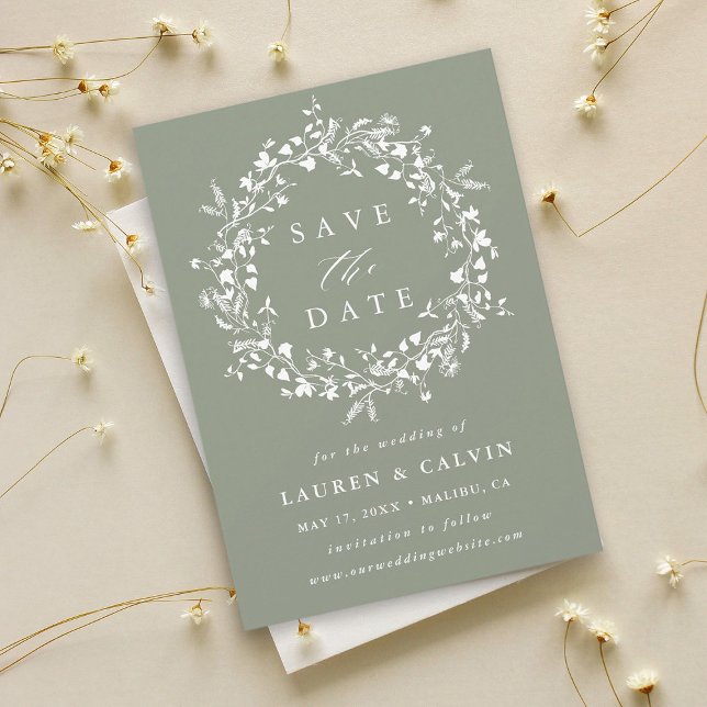 Sage Green Modern Boho Wildflower Wedding Photo Save The Date (Creator Uploaded)