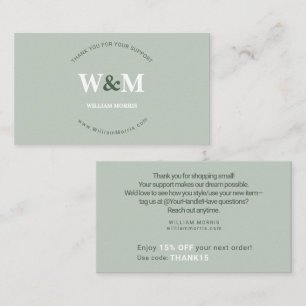 Sage Green Modern Botanical Branded Company Thanks Business Card