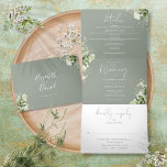 Sage Green Modern Botanical Greenery Photo Wedding Tri-Fold Invitation<br><div class="desc">All in one tri-fold wedding invitation featuring botanical greenery leaves and your special photo. The invitation includes your celebration guest information details and a detachable RSVP card. Designed by Thisisnotme©</div>