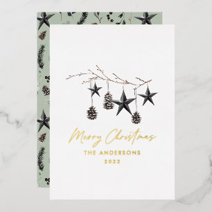Sage green modern botanical scandi Christmas Foil Holiday Card