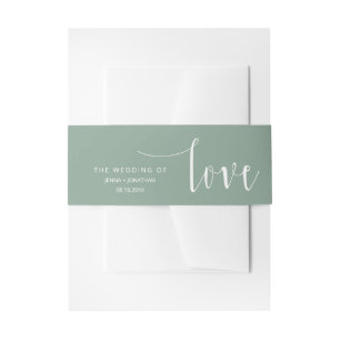 Sage Green Modern Calligraphy Script Wedding Invitation Belly Band
