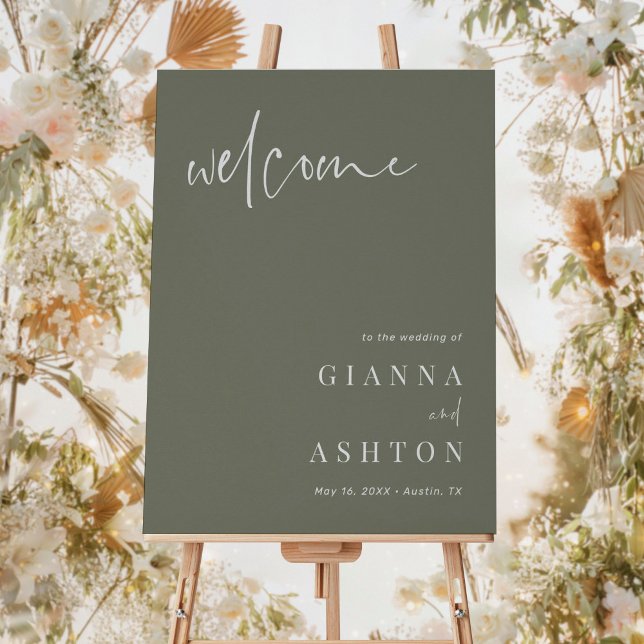Sage Green Modern Calligraphy Wedding Welcome Sign (Creator Uploaded)