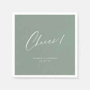 Sage Green modern cheers script minimalist wedding Napkin