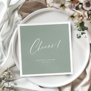 Sage Green modern cheers script minimalist wedding Napkin