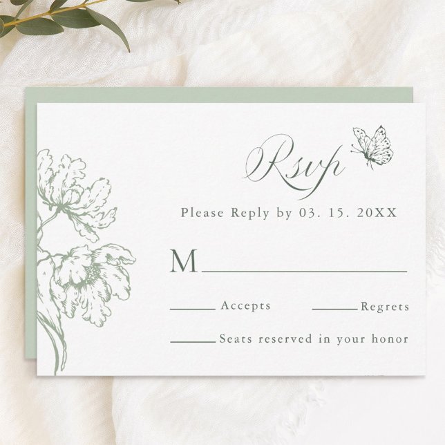 Sage Green Modern Classic Floral Wedding  RSVP Card (Creator Uploaded)