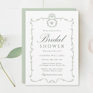 Sage Green Modern Classic Frame Bridal Shower Invitation