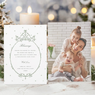 Sage Green Modern Classic Frame Photo Holiday Card