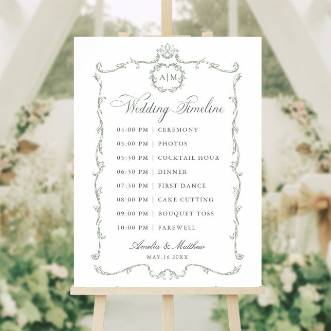 Sage Green Modern Classic French Wedding Timeline Poster (Creator Uploaded)