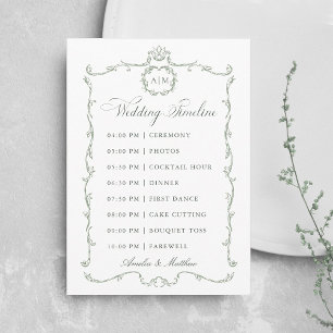 Sage Green Modern Classic French Wedding Timeline Program