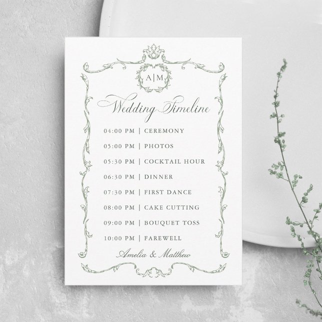 Sage Green Modern Classic French Wedding Timeline Program (Creator Uploaded)