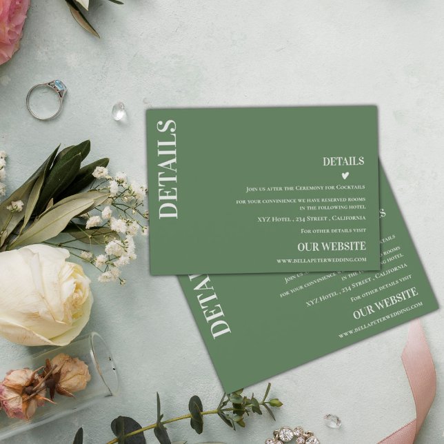 Sage Green Modern Contemporary Wedding Details Enclosure Card (Sage Green Modern Contemporary Wedding Details Enclosure Card)