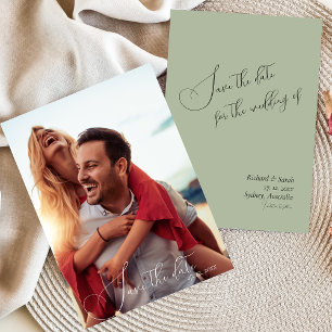 Sage Green Modern Custom Photo Save the date  Invitation