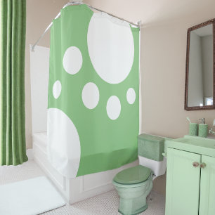 Sage Green : Modern Dots in White Shower Curtain
