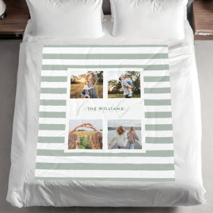 Sage Green Modern Elegant Family 4 Photo Fleece Blanket