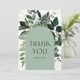 Sage Green Modern elegant Greenery foliage wedding Thank You Card