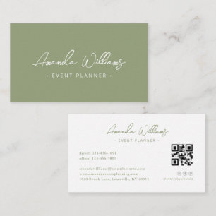 Sage Green Modern Elegant Minimalist QR Code Business Card