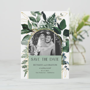 Sage Green Modern elegant QR code Botanical photo Save The Date