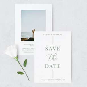 Sage Green Modern Elegant Wedding Bold Text&Photo Save The Date