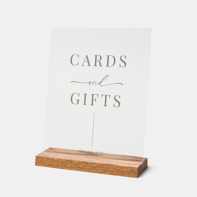 Sage Green Modern Elegant Wedding Cards & Gifts Acrylic Sign (Angle)