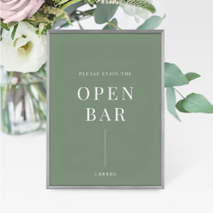 Sage Green Modern Elegant Wedding Open Bar Sign