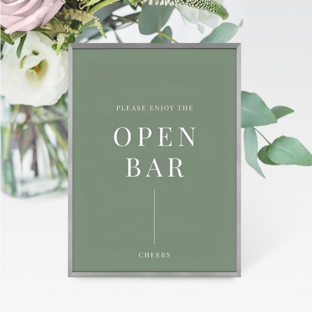 Sage Green Modern Elegant Wedding Open Bar Sign (Creator Uploaded)