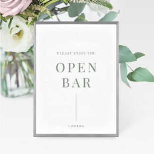 Sage Green Modern Elegant Wedding Open Bar Sign
