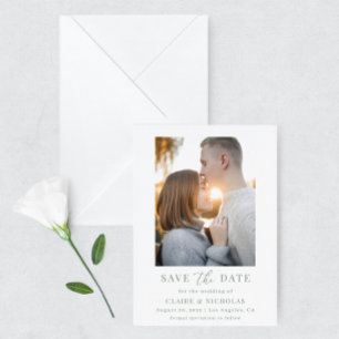 Sage Green Modern Elegant Wedding Photo Save The Date