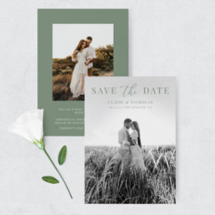 Sage Green Modern Elegant Wedding Photo Save The Date