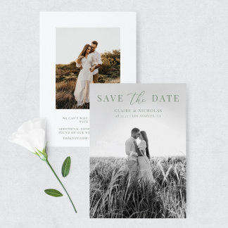 Sage Green Modern Elegant Wedding Photo Save The Date