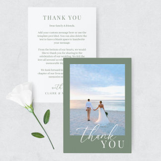 Sage Green Modern Elegant Wedding Photo Thank You Card