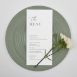 Sage Green Modern Elegant Wedding Reception Menu<br><div class="desc">Modern,  elegant menu features a minimalist sage green and white design. Personalise with your event's menu with the easy to edit template featuring an elegant script font and classy serif font.

Check out matching items in the “Sage Green Modern Elegant” collection.</div>