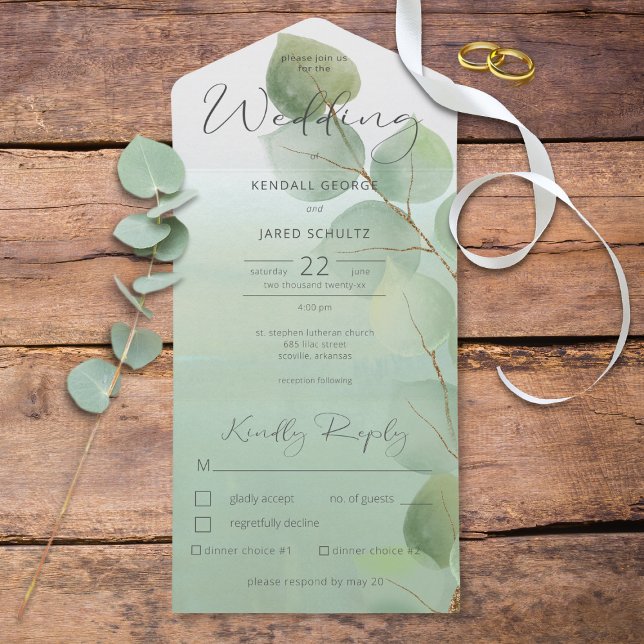 Sage Green Modern Eucalyptus Dinner All In One Invitation (Creator Uploaded)