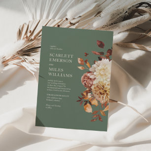 Sage Green Modern Fall Terracotta Floral Wedding Invitation