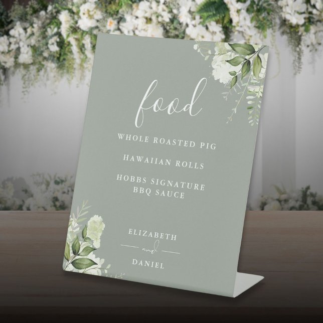 Sage Green Modern Floral Greenery Food Menu Pedestal Sign (Sage Green Modern Floral Greenery Food Menu Pedestal Sign)