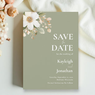 Sage Green Modern Floral Watercolor Wedding Save The Date