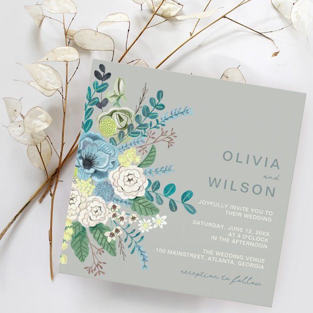 Sage green modern floral Wedding Invitation (Creator Uploaded)