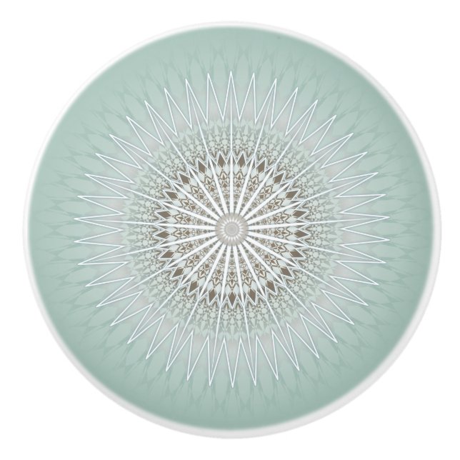 Sage Green Modern Geometric Mandala Ceramic Knob (Front)